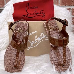 Christian Louboutin Cubongo Flat Calf Ali croc-effect leather thong sandals